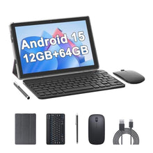Load image into Gallery viewer, 10 Inch Tablet Android Tablets 64GB 12GB RAM 10" Android Tablet Supports 1TB Expansion Dual Camera 6000mAh Long-lasting battery WiFi-6 Tableta 2 IN 1 Tablets with Bluetooth Mouse Case Stylus Keyboard, Black_1