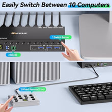 Load image into Gallery viewer, 10 Ports HDMI KVM Switch 4K@60Hz EDID Simulation,USB 3.0 KVM Switch for 10 Computers Share 1 Monitor and 4 USB Devices, KVM Switches with Audio RS232 Wired Remote 12V Power and USB Cable, black_607