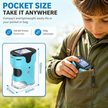 Load image into Gallery viewer, 1000X Pocket Microscope for Kids - 4K 2.0" Screen, Digital Mini Scope with Slides Kit, Rechargeable Lab Handheld Portable Microscopes for Kids 4-12 Students Teens, Cyan_5714