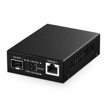 Load image into Gallery viewer, 10G Fiber Media Coverter, 2 Port 10 Gigabit Binardat Ethernet Switch, 1 x 10G RJ45 Port, 1 x 10G SFP Port, Mini Metal Case Fanless, Unmanaged Plug and Play, black_1