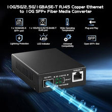 Load image into Gallery viewer, 10G Fiber Media Coverter, 2 Port 10 Gigabit Binardat Ethernet Switch, 1 x 10G RJ45 Port, 1 x 10G SFP Port, Mini Metal Case Fanless, Unmanaged Plug and Play, black_6516