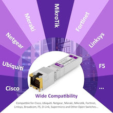 Load image into Gallery viewer, 10GBASE-T SFP+ to RJ45 Transceiver, 1/2.5/5/10G Multi-Rate Copper SFP+ to Ethernet Module for Cisco SFP-10G-T-S, Ubiquiti UniFi UF-RJ45-10G, Mikrotik S+RJ10, Meraki, Netgear, D-Link and More, 1 Pack, ForCisco_433