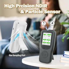 Load image into Gallery viewer, 11-in-1 Air Quality Monitor - Portable Indoor Air Quality Detector with Stand, Real-Time Test for AQI, CO2, PM2.5, PM1.0, PM10, TVOC, HCHO, Particles, Temperature & Humidity with Aler (Black-White), Grey_3940