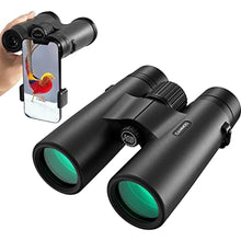 Load image into Gallery viewer, 12x42 HD Binoculars for Adults High Powered with Phone Adapter, Low Light Larger View SMC Lens & Brighter BAK-4 Prism, Waterproof FogProof Binoculars for Bird Watching Travel Cruise Ship Hunting Black_1