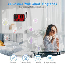 Load image into Gallery viewer, 13" Bluetooth Auto Sync Wall Clock - Large Digital Alarm Clock with Remote, Red_4227