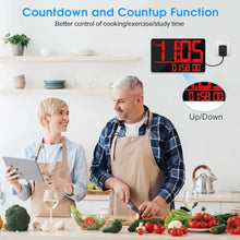 Load image into Gallery viewer, 13" Bluetooth Auto Sync Wall Clock - Large Digital Alarm Clock with Remote, Red_4229