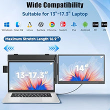 Load image into Gallery viewer, 14" Laptop Screen Extender, Portable Monitor for Laptops 13-17.3", 1081P FHD IPS Dual Screen Monitor for Laptop with USB-C/HDMI, Screen Extender Portable Laptops with Plug&Play for Windows/Mac/Android, Black_2120