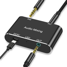 Load image into Gallery viewer, 2 Channel Stereo Audio Mixer,2 In 1 Out Mini Stereo Sound Mixer,Metal Shell,AUX Interface for PC,Phone,Laptop,Headphones,Speakers-Includes 3.3FT 1/8 Audio Cable, Black_1