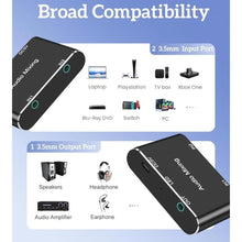 Load image into Gallery viewer, 2 Channel Stereo Audio Mixer,2 In 1 Out Mini Stereo Sound Mixer,Metal Shell,AUX Interface for PC,Phone,Laptop,Headphones,Speakers-Includes 3.3FT 1/8 Audio Cable, Black_2