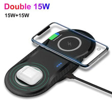 Load image into Gallery viewer, 2 Pack Dual 15W Wireless Charger for Multiple Devices, 30W Fast Wireless Charging Pad/Mat for Apple iPhone, for AirPods, for Samsung Phone, for Google Pixel, and All Qi-Enabled Devices (Black-2Pack), BlackPack_1292