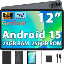 Load image into Gallery viewer, 2026 12 Inch Tablet, Android 15 Tablet with Keyboard - 24GB RAM, 256GB ROM, 2TB Expand, 2000x1200 Screen, Octa-Core, 8+16MP Camera, 8000mAh, 5G Wifi, 2K Tablet with Case, Stylus, Mouse (Black Case)_1