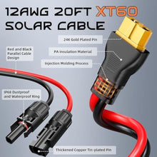 Load image into Gallery viewer, 20FT 12AWG XT60 Solar Charging Cable, GIBBAB Solar Panel Connector to XT60 Extension Charge Adapter Cable with Caps & Wire Ties for LiFePO4 Battery RV Portable Power Station Generator, Black_22