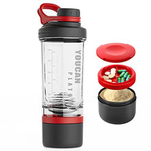Load image into Gallery viewer, 21oz Protein Shaker Bottle with Powder Storage Container-Shaker Cups for Protein Shakes-pre workout bottle-Mixer Cup-Gym Sport Water Bottle -Made with Tritan BPA Free,with Wire Whisk Balls,Red_1