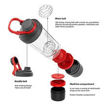 Load image into Gallery viewer, 21oz Protein Shaker Bottle with Powder Storage Container-Shaker Cups for Protein Shakes-pre workout bottle-Mixer Cup-Gym Sport Water Bottle -Made with Tritan BPA Free,with Wire Whisk Balls,Red_544