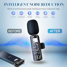 Load image into Gallery viewer, 3 in 1 Wireless Lavalier Microphone for iPhone, iPad, Android, Camera,12-Hour Battery, mini Noise Reduction Recording Mic 2.4G Ultra-Low Delay, Microphone for Vlog/ TikTok/YouTube Live Stream( 3 Mic), Black_1282