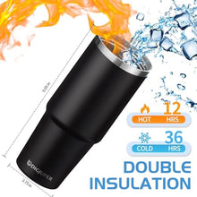 Load image into Gallery viewer, 30oz Insulated-Tumblers Travel Coffee Mug - w/Straw & Flip Lid, Silicone Boot, Strap Carrier Bag, Cold 24H & Hot 12H, Stainless-Steel Coffee Tumbler Insulated Water Bottle Fits in Car Cup Holder, Black_6515