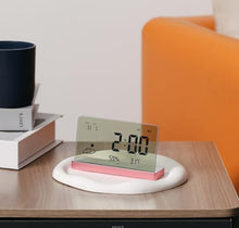Load image into Gallery viewer, ClocTeck Alarm Clock for Bedroom, 3 Lould Alarms, Transparent LCD Display with Indoor Temperature and Humidness, Endurance Over 40 Days, Future Digital Clock for Gifts
