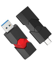 Load image into Gallery viewer, RAOYI 2 Pack 128GB USB C Flash Drive 2 in 1 Type C + USB 3.0 Flash Drive Dual OTG Retractable Type-C Thumb Drive USB-C Memory Stick for iPhone 15 iPad Pro Android Smartphone Tablet PC (Black, Red)