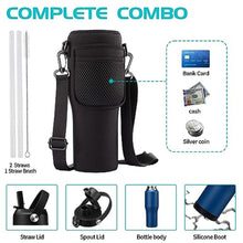 Load image into Gallery viewer, 32oz Insulated Water-Bottle with Straw - Carrier Strap Bag, Keeps Cold 48h & Hot 24h, Metal Water Bottles 32 oz Cups with Lids for Gym/Hiking, NavyBlue_6730