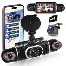 Load image into Gallery viewer, 4 Channel Dash Cam with Front Rear Left Right Cameras, 360 Car Camera System for Driving & Parking, Night Vision, Parking Monitor, G-Sensor, Loop Recording, Multi-Camera Dashcam+64GB Card_1