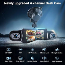 Load image into Gallery viewer, 4 Channel Dash Cam with Front Rear Left Right Cameras, 360 Car Camera System for Driving & Parking, Night Vision, Parking Monitor, G-Sensor, Loop Recording, Multi-Camera Dashcam+64GB Card_197