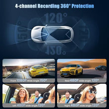 Load image into Gallery viewer, 4-Channel Dash Camera FHD 1080P+480P3 Car Dash Cam, Support 64GB Max, Black_180