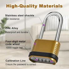 Load image into Gallery viewer, 4 Digit Heavy Duty Combination Lock - 105mm Long Shackle (1pcs, Golden), zincalloy_605