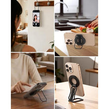 Load image into Gallery viewer, 4-in-1 Magnetic Phone Grip Mount Stand & Magnet Fidget Combo with Finger Loop, Phone Ring Holder, Strap, Kickstand for MagSafe - Compatible with iPhone 17 16 15 14 13 12, Stress Relief Accessory, Black_3385