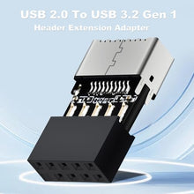 Load image into Gallery viewer, COMeap USB 2.0 to USB 3.2 Gen 1 Header Adapter for Mainboard with Type E Key-A Female Front Panel Socket to 9 Pin Header Internal Conversion Adapter