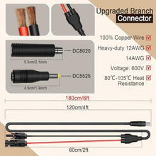 Load image into Gallery viewer, COMeap Solar Panel Adapter for Jackery, Compatible with MC-4 to DC 8mm Extension Cable with DC7909 to DC8020/DC5525 Connector for GZ Yeti Jackery Bluetti Solar Generator Power Station 12AWG 6ft(1.8m)
