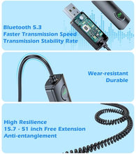 Load image into Gallery viewer, KAIY Bluetooth Aux Adapter for Car, AUX to Bluetooth 5.3 Receiver Hands-Free Calling, 3.5mm Wireless Audio Receiver USB-Powered, USB 2.0 to 3.5mm Jack Compatible with Car Speakers/Home Stereo