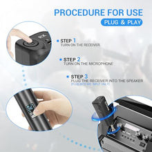 Load image into Gallery viewer, FDUCE Wireless Microphone, UHF Dual Cordless Dynamic Mic System with Rechargeable Receiver, for Karaoke Singing, Wedding, DJ, Party, Speech, Church, Class Use, 200ft (W60)