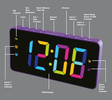 Load image into Gallery viewer, HANNLOMAX HX-160CR PLL FM Radio Alarm Clock, 2.5" LED Display with RGB Color (7 Regular Colors and 4 Dynamic Color Charging Mode), Display Dimmer Function, AC Operation only. (Purple)