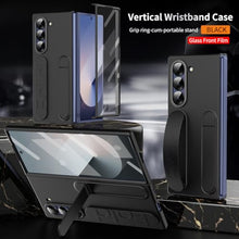 Load image into Gallery viewer, XIMAND for Samsung Galaxy Z Fold 7 Protect Case with Wristband Stand,Bulit-in Screen & Lens Protection Shockproof Full Body Drop Fall Protection.(Black)