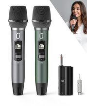 Load image into Gallery viewer, HWWR Wireless Microphones, Professional UHF Dual Microphones for Karaoke, Wireless Dynamic Microphone System Set with Rechargeable Receiver,Plug and Play, Speech, Wedding, Church, PA System