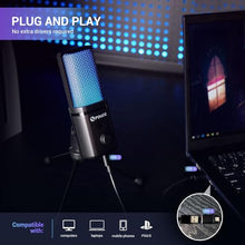 Load image into Gallery viewer, FDUCE Gaming USB Microphone for PC,RGB Condenser Computer Mic with Tripod Stand,Quick Mute,Gain Control,Cardioid Mic for Streaming, Podcast, Twitch, YouTube, PC, Computer, PS5, (M160)