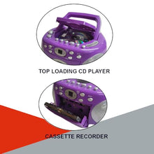 Load image into Gallery viewer, HANNLOMAX HX-323CD Portable CD Player, AM/FM Radio, Cassette Recorder, Records from CD or Radio, Headphone Jack, AC/DC Dual Power Source. (Purple)