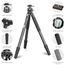 Load image into Gallery viewer, WEYLLAN Heavy Duty Carbon Fiber Tripod for Camera, 10-Layer Tube, DSLR Tripod Ball Head, Max Load 20kg
