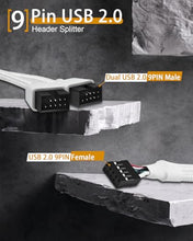 Load image into Gallery viewer, COMeap USB Header Splitter, Motherboard 9 Pin USB 2.0 to Dual 9 Pin Extension Header Cable for PC Computer Internal Motherboard USB Hub White (Pack of 2)