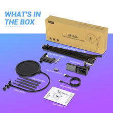 Load image into Gallery viewer, FDUCE Gaming USB Microphone, RGB Condenser mic with Mute, Gain, Monitoring, Boom Arm for Streaming, Podcast, Twitch, YouTube, PC, Computer, PS5, (M160+)