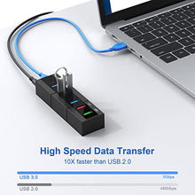 Load image into Gallery viewer, Powered USB 3.0 Hub, RAOYI 6 Ports High Speed USB 3.0 Hub Splitter with 24W Power Adapter, 3.3ft Cable and Smart Fast Charger USB Hub for for Laptop, PC, Mac, Mobile HDD, Mulitple Devices (Black)