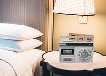 Load image into Gallery viewer, HANNLOMAX HX-601K Portable AM/FM Radio Cassette Recorder with Bluetooth, Records from Built-in Mic or Radio, Headphone Jack, AC/DC Operation. (Silver)