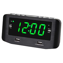 Load image into Gallery viewer, HANNLOMAX HX-146CR Alarm Clock Radio, PLL FM Radio, Dual Alarm, 1.2" Green LED Display, Bluetooth, 1 USB Port for 2.4A Charging and 1 USB Port 1A Charging/MP3 Playback (Black)