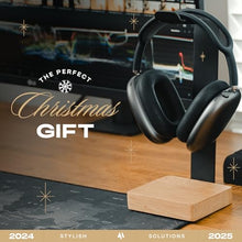 Load image into Gallery viewer, COREMINDED Universal Headphone Stand for Desk, Solid Wood Gaming Headset Stand, Heavy Duty Wooden Headphones Holder, Compatible with Airpods Max and More