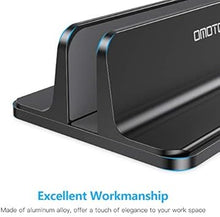Load image into Gallery viewer, OMOTON Vertical Laptop Desktop Stand Holder with Adjustable Dock Size, Aluminum , Fits All MacBook, Surface, Chromebook and Gaming Laptops (Up to 17.3 inches), Black
