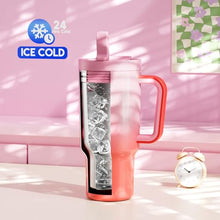 Load image into Gallery viewer, Meoky 32 oz Tumbler with Handle and Flip Straw, 100% Leakproof Tumbler with Lid and Straw, Stainless Steel Insulated Cup, Cupholder Friendly, Keeps Cold for 24 Hours (Flamingo)