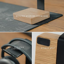 Load image into Gallery viewer, COREMINDED Universal Headphone Stand for Desk, Solid Wood Gaming Headset Stand, Heavy Duty Wooden Headphones Holder, Compatible with Airpods Max and More