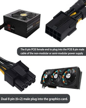 Load image into Gallery viewer, COMeap 8 Pin PCIe Splitter Cable, GPU VGA PCIe Female to Dual 8 Pin (6+2) Male PCI Express Power Adapter Braided Extension 9 inches (23cm)