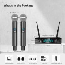 Load image into Gallery viewer, FDUCE Wireless Microphones,Cordless Dual Handheld Dynamic Karaoke Mic System for Karaoke,Party,Wedding,Outdoor Events,2x5 UHF Adjustable Channels,200ft