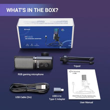 Load image into Gallery viewer, FDUCE Gaming USB Microphone for PC,RGB Condenser Computer Mic with Tripod Stand,Quick Mute,Gain Control,Cardioid Mic for Streaming, Podcast, Twitch, YouTube, PC, Computer, PS5, (M160)